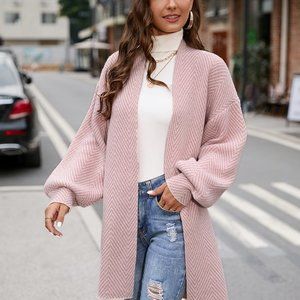 Preppy Casual Womens Lantern Sleeve Drop Shoulder Duster Cardigan